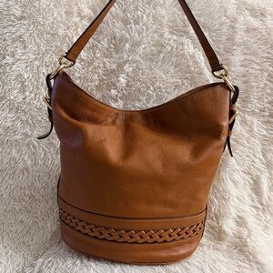 Michael Kors Gladstone Leather Bucket Hobo Shoulder Braided Bag In Brown